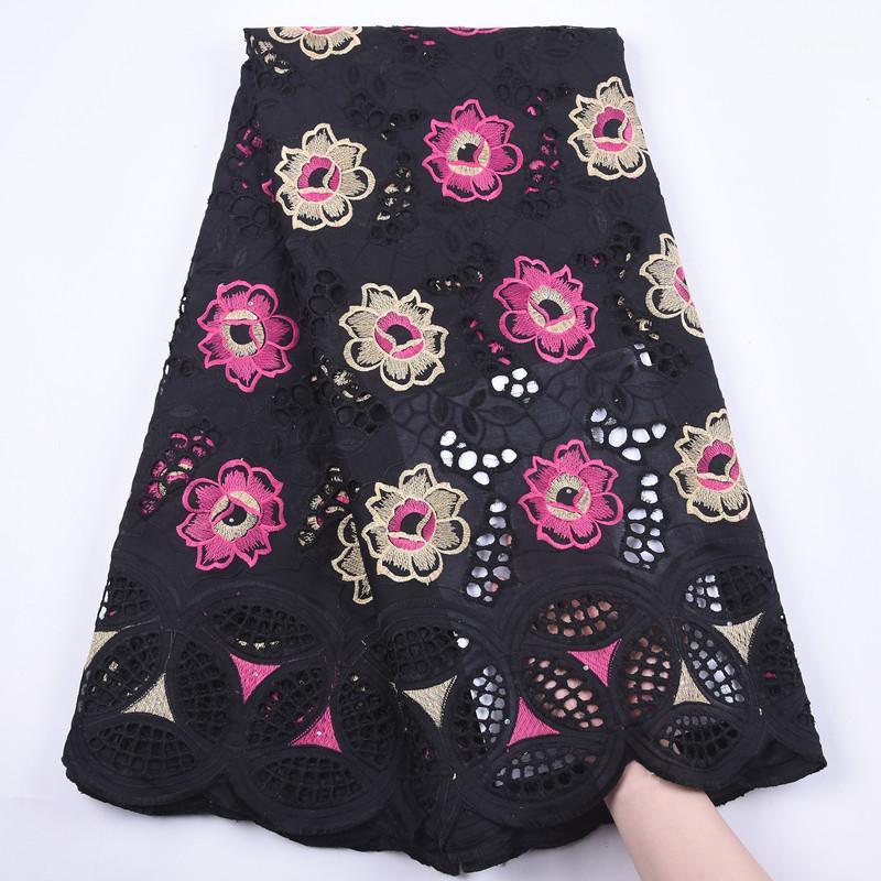 

Black Swiss Voile Lace Fabric Embroidery Nigerian Dry Lace Fabrics For Dress African Punch Holes Cotton Swiss Fabrics Y18961