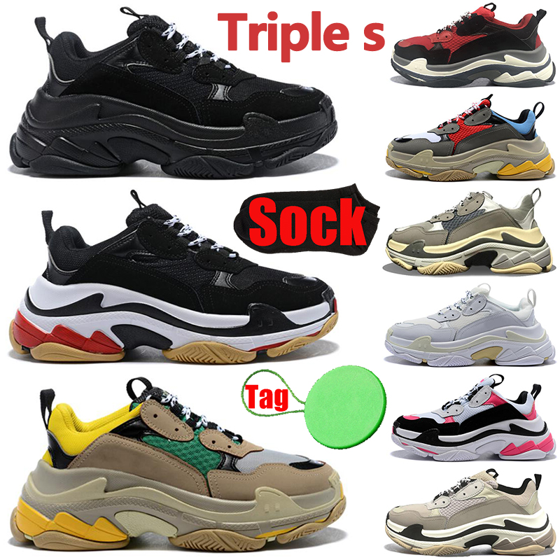 

With Sock Tag triple s men women designer casual shoes platform sneakers black white grey red blue green yellow mens trainers sports shoe size 36-45, #1