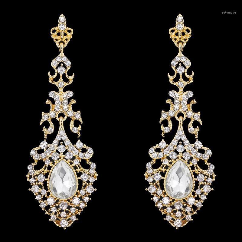 

FLOLA Big Black Earrings with Stones Filigree Crystal Black Large Earrings for Women Fashion Jewelry oorbellen ersh641