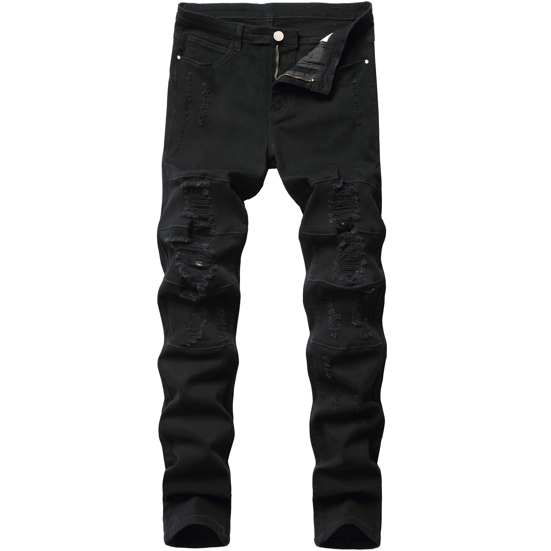 

Mens Black Fashion Jeans Ripped Denim Pants Skinny Pencil Holes Broken Biker Plain Solid