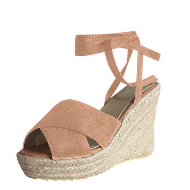 

Summer Women High Heels Wedges Sandals Gladiator Fashion Open Toe Wedges Thick Bottom Lace-Up Flock Sandals Women Roman1, Bg