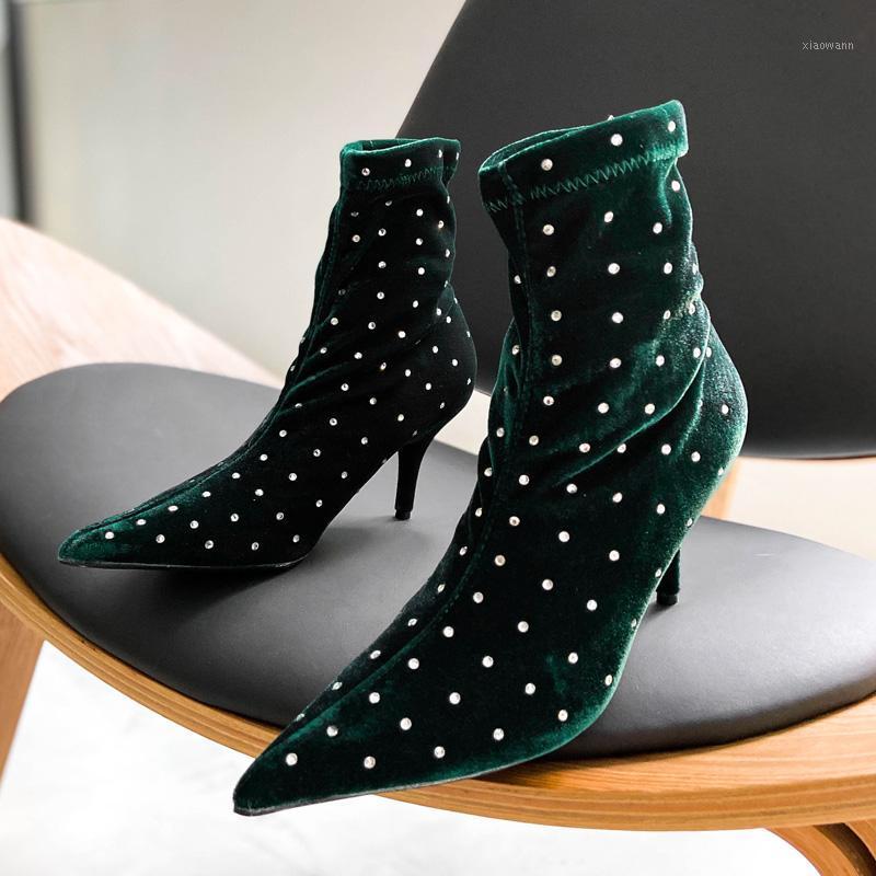 

DEAT 2020 New Spring Autumn Fashion Casual Solid Color Pointy High-heeled Single Shoes Women Short Cool Boots SF8881, Black