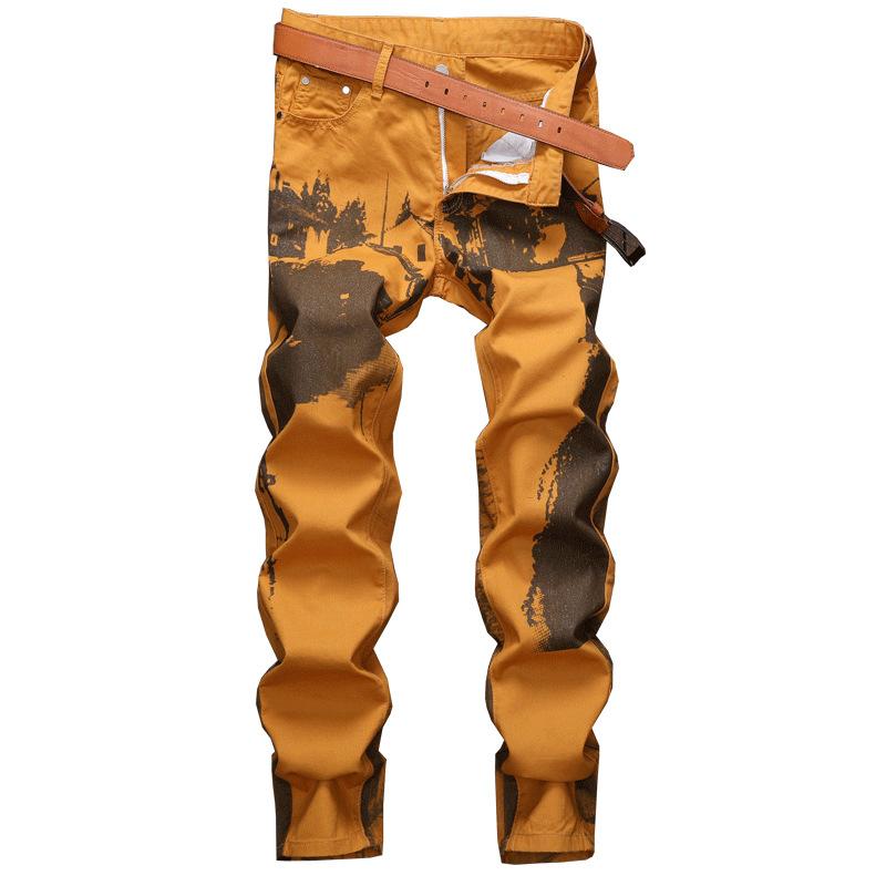 

Spijkerbroeken Heren New Printed Mens Jeans Slim Fit Fashion Casual Ropa Para Hombre Stretch Stretch Jeans Men's Denim Trousers, Orange