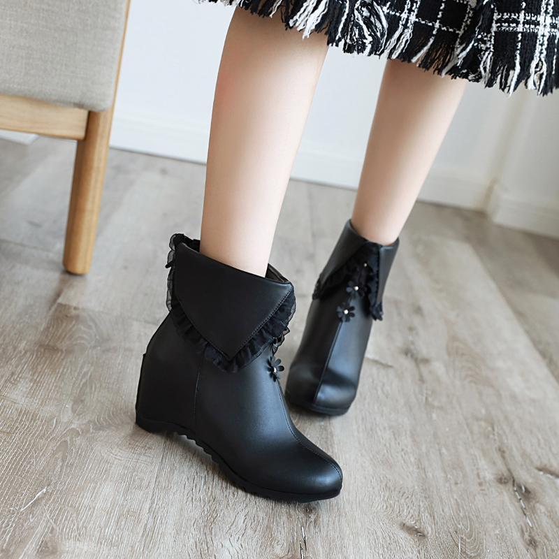 

Autumn Women's Short Boots Inner Heightening Slope Heel Casual Boots Female Snow Size 43 Women Shoes1, Pink