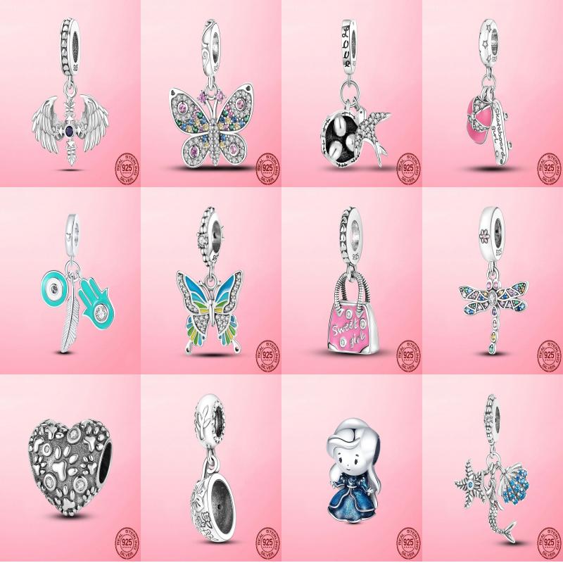 

925 Sterling SILVER charms Paw Footprints Beads Cat Love Heart fit Pandora Beads Bracelet women jewelry send friend