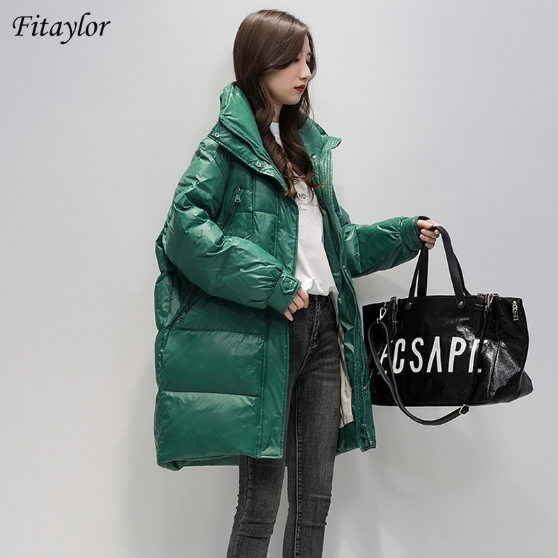 

Fitaylor White Duck Down Jacket Woman Stand Collar Long Coat Winter Loose Waterproof Down Overcoats Loose Parka Snow Outerwear 200923, Yellow