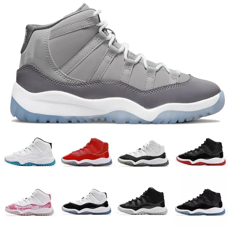 

11 Kids Basketball Shoes PS TD Kid Sports Sneakers Cool Grey Space Jam Black Cat Pink Snake Concord Toddlers Boys Girls Children Outdoor Trainers, 12