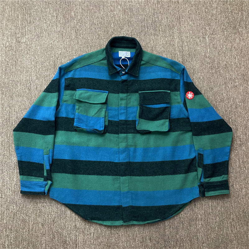 

2021 New Green Striped Cav Empt Distressed Shirts Men Women Jacket Vintage Fashion Casual Shirt Cavempt Cwn3