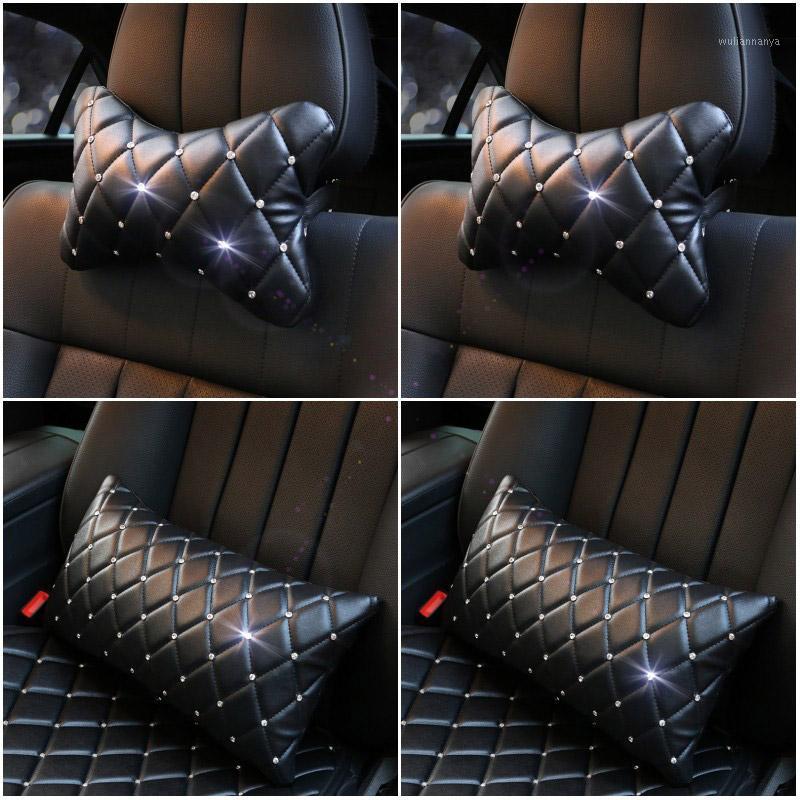 

Seat Cushions Diamond Rhinestone Pillow Car Head Neck Leather Auto Protection Rest Pillows For Waist Supports Cushion
