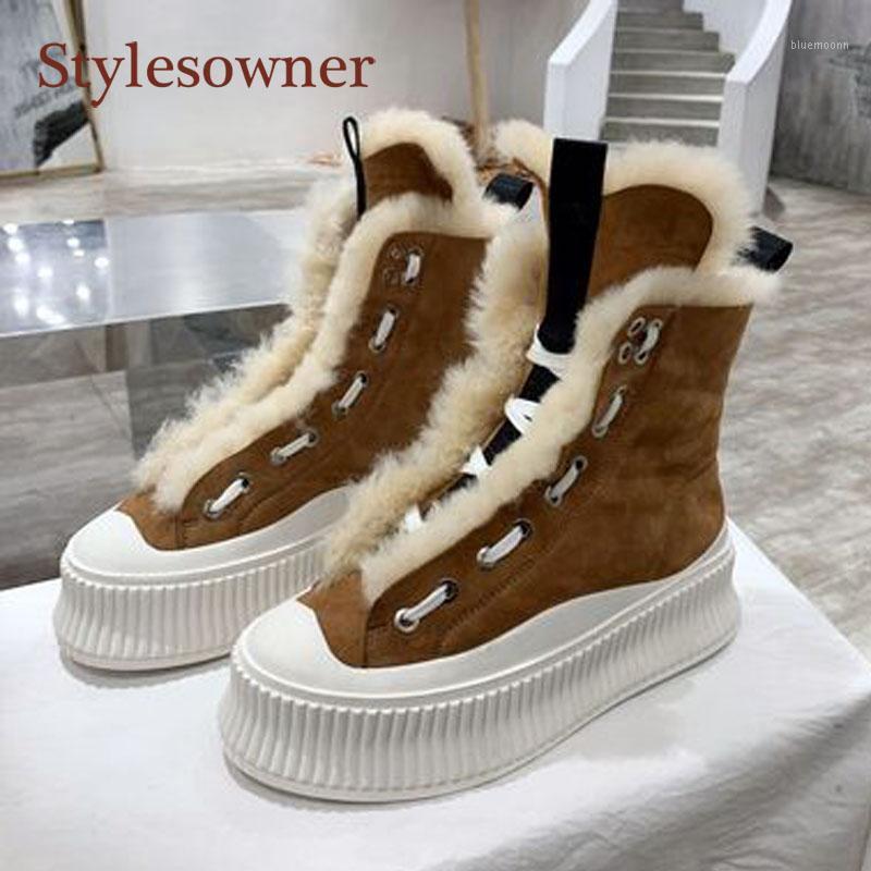 

Comfortable Casual Lace-Up Ankle Snow Boots Designer Brand Shoes 2021 Wool Lining Thick Soled Platform High-top Woman Sneakers1, As pic