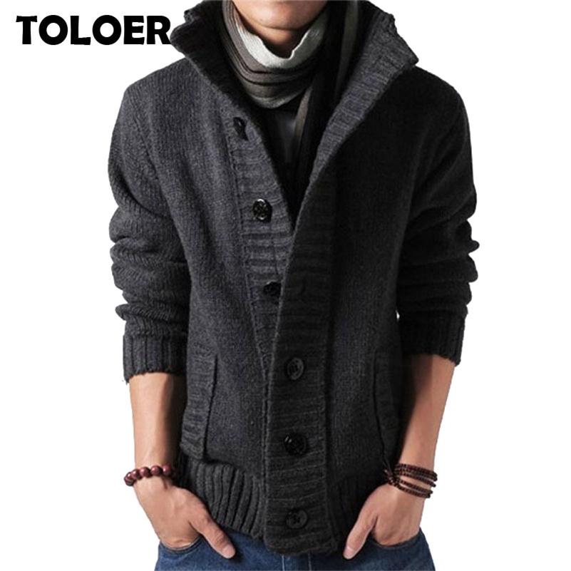 

Brand Knitted Sweater Men V-Neck Solid Thick Knitting Mens Sweaters Cardigan Male Autumn Fashion Casual Lapel Button Tops 201105, Nzz030 black