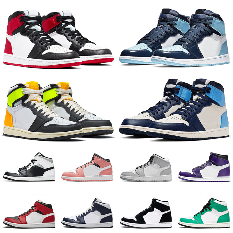 

High Quality UNC Patent Satin Black Toe Jumpman 1 1s Basketball Shoes Mens Womens Obsidian Volt Gold MID Chicago Trainers Sneakers 36-46, D17 36-46 black toe