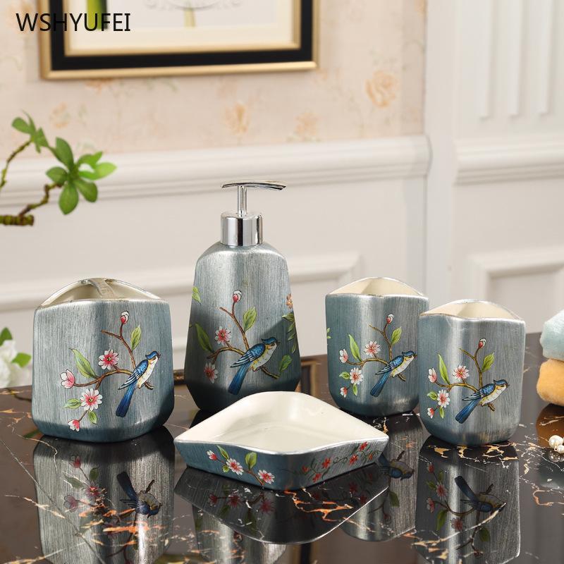 

5Pcs Direct selling rural wind retro bird branch flower leaf home wedding newcomer gift bathroom wash storage decoration set