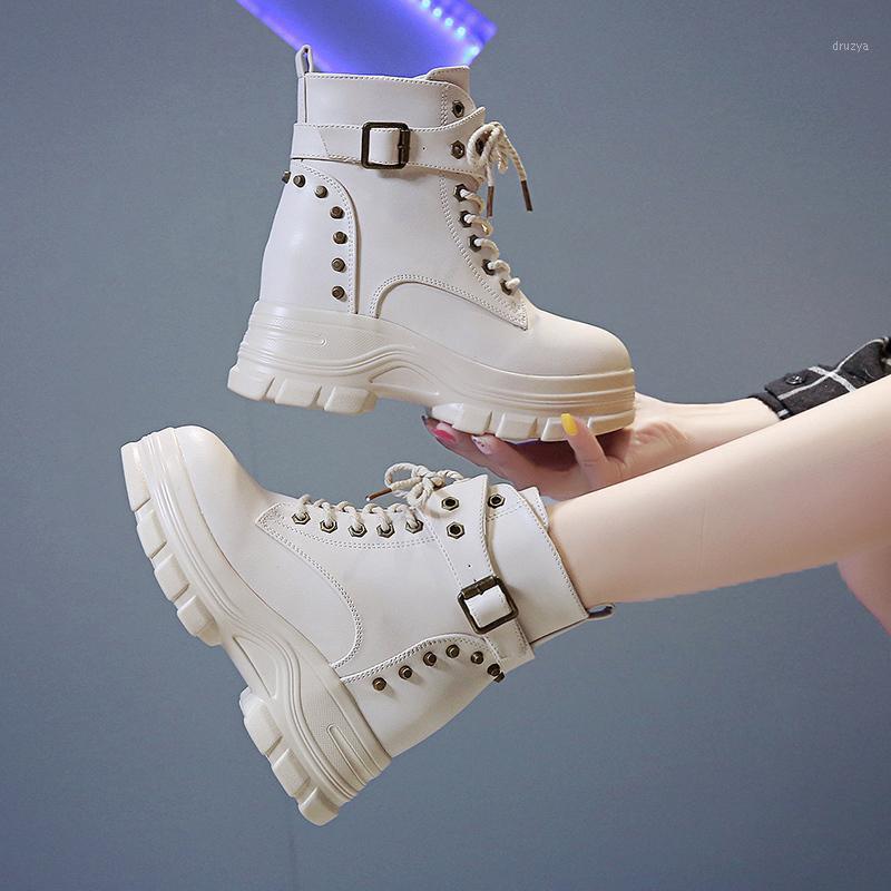 

New 2020 Aumtun Winter Women Ankle Boots 8CM Heels Platform Shoes Rivets Motorcycle Boots Woman Black Chunky Sneakers1