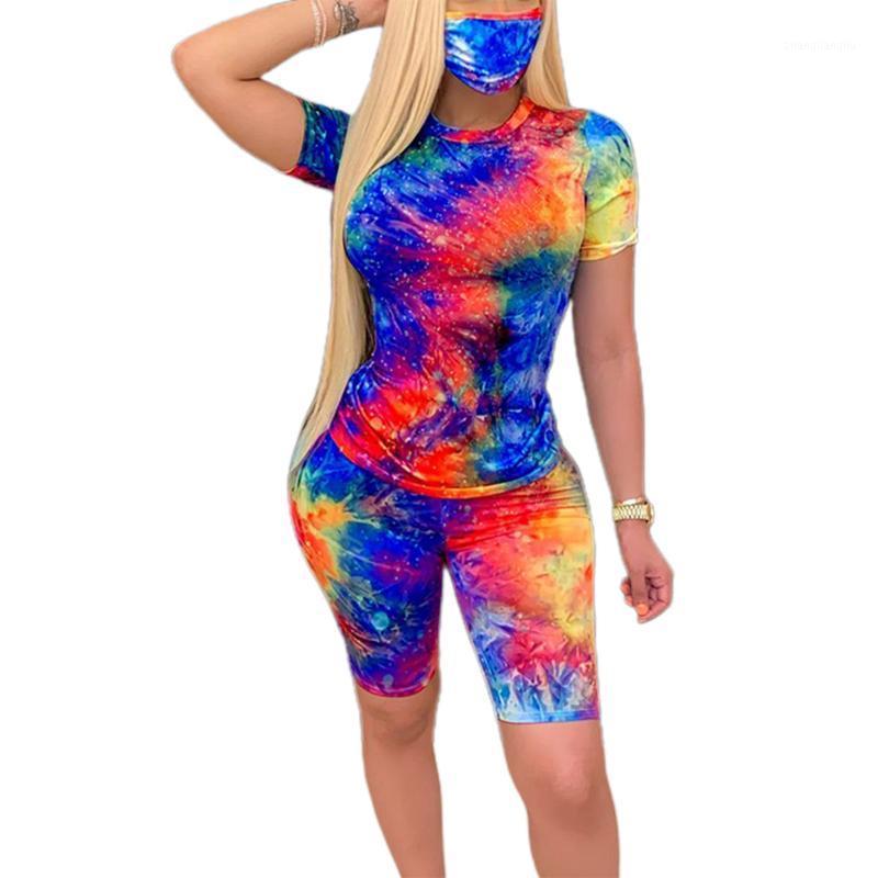 

Yoga Suit Two Piece Set Women Summer Clothes T Shirt Biker Shorts Set Tie Dye Print Sweat Suits Club Outfits Ladies Sportwear1, As photo shows