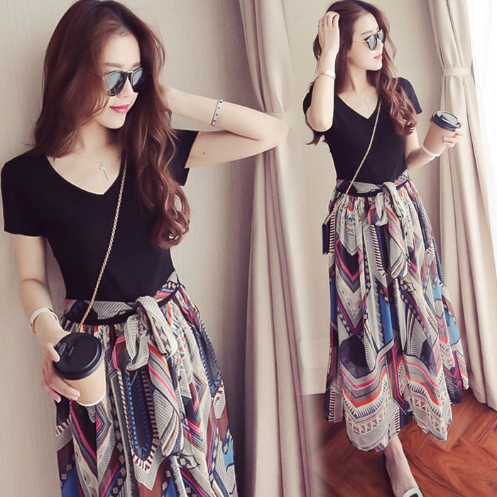 

2021 New Female Clothing Floral Summer Chiffon Upper Waist Dress Short Sleeves, GCFF, Clear