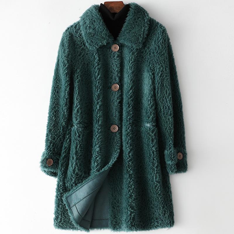 

Winter Warm Wool Women Coat High Quality Loose Sheepskin Jacket Black Fashion Long Sleeves Pocket Cute Fur Turn Down Outwear, Beige