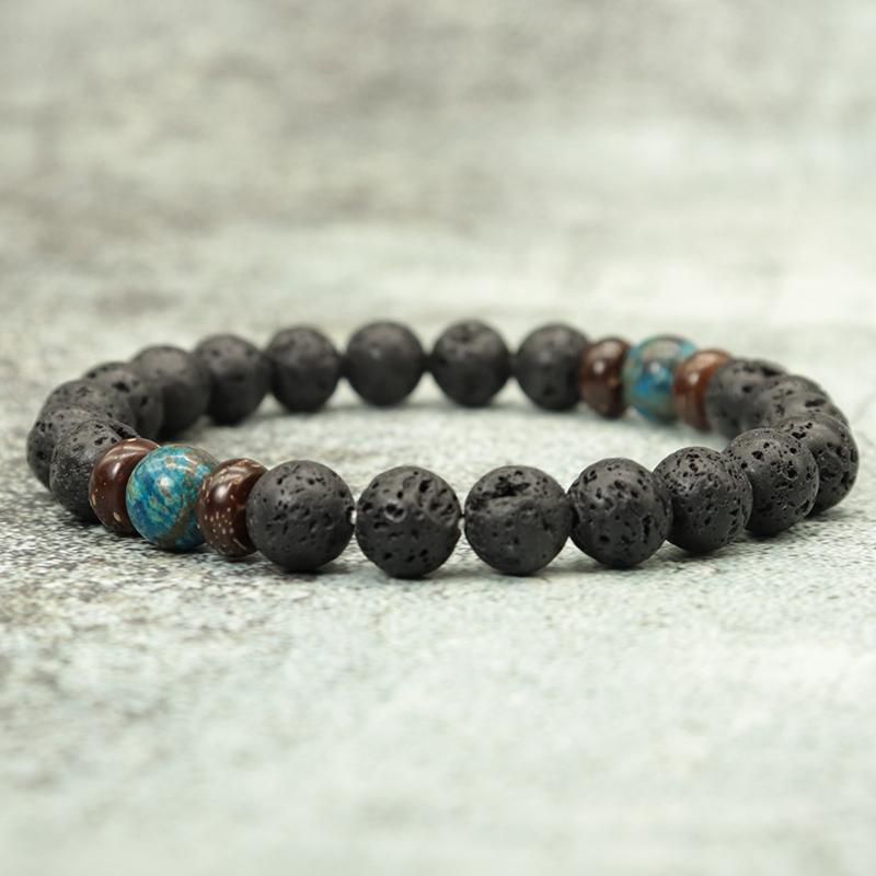 

Antique Natural Stone Beads Lava Bracelet Vintage Wooden Mens Mala Braslet For Men Wristband Yoga Jewelry Gift Homme