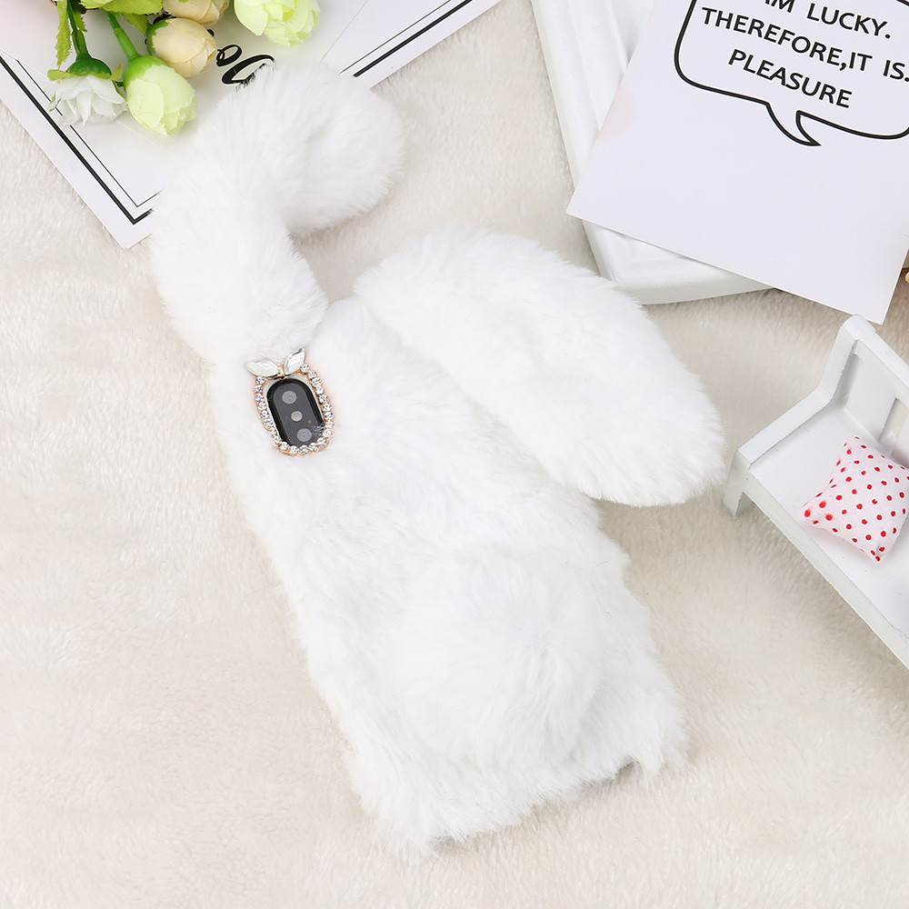 Luxury Bling Diamond Bunny Rabbit Fur Plush Fuzzy Fluffy Soft Phone