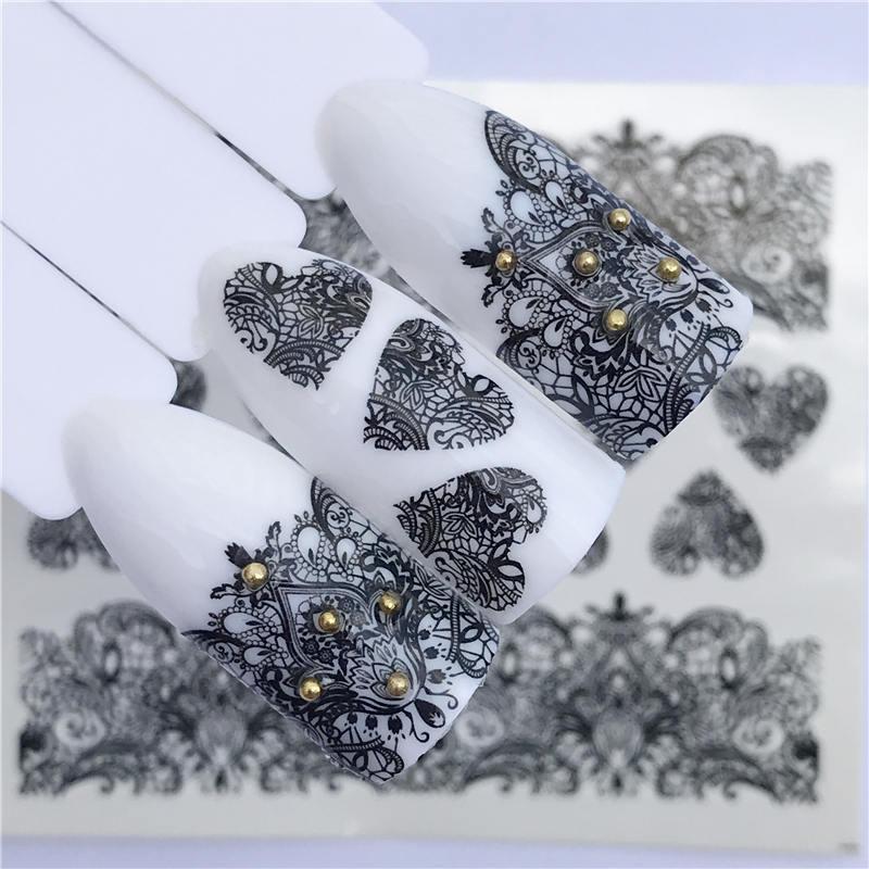 

FWC Lace Floral Flower Nail Sticker Decal Water Transfer White Black Tips Women Makeup Tattoos 2020 Summer New Design, Yzw-8650