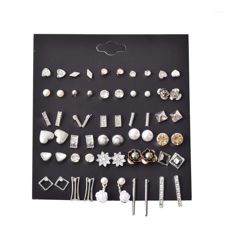 

Stud 30 Pairs/set Fashion Mixed Small Geometric Square Triangle Heart Flower Rhinestone Pearl Earrings For Women Wedding Gift1