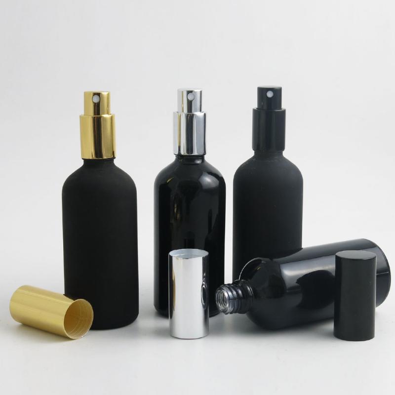 

10 x 100ml Refillable MaBlack Glass Essential Oil Bottle with Electrolytic Aluminum Sprayer for Perfume Using1