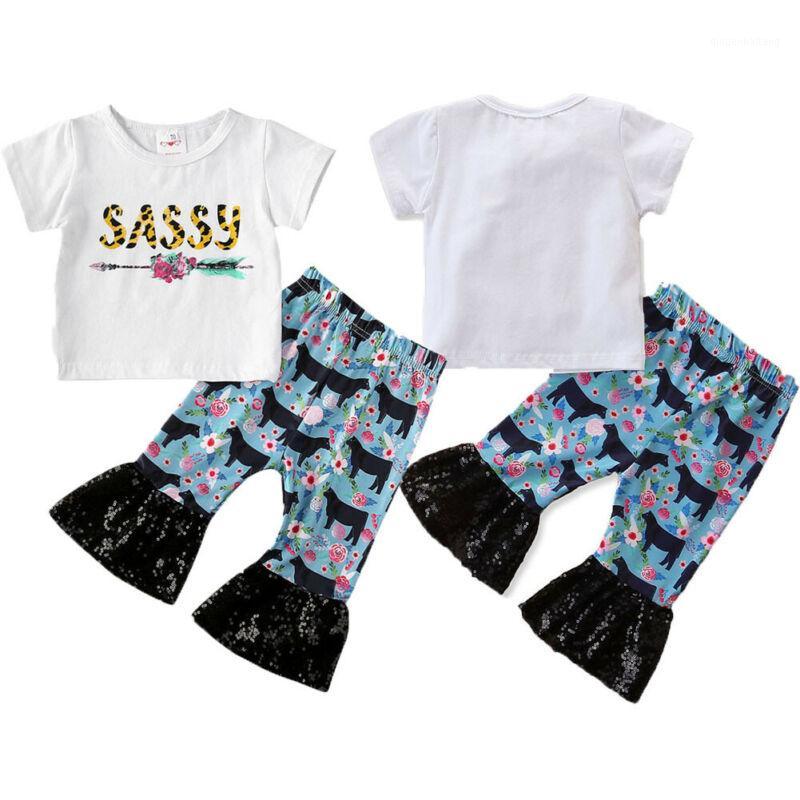 

Imcute 2020 Toddler Kids Baby Girls Clothes Sets Letter Floral Print T-shirt Top+Sequined Flare Long Pants Outfits Set 0-3Y1, Multi