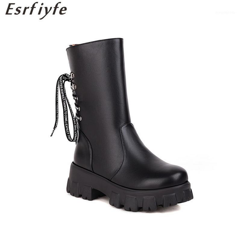 

ESRFIYFE Platform Women Ankle Boots Thick Heel Fashion Lace Up Ladies Shoes Black 2020 New Autumn Winter Great Quality Boots1, Beige