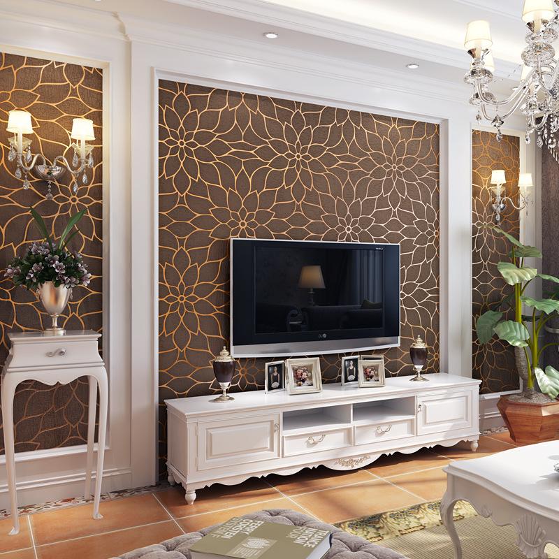 

Modern simple 3D three-dimensional imitation lotus deer leather velvet wallpaper embossed velvet bedroom living room background, 53x1000cm2