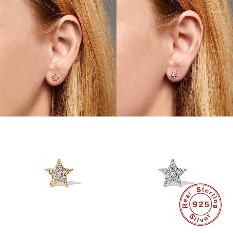 

Aide 925 sterling silver Earrings five-pointed star with diamonds sterling silver pierced cartilage earrings New1