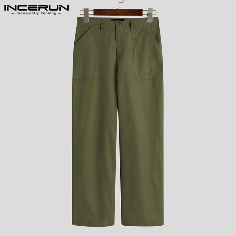 

Men Pants Solid Color Zipper Trousers Leisure Buttons Up Joggers Autumn Man Pockets Straight Pantalones Streetwear -5XL INCERUN, Black
