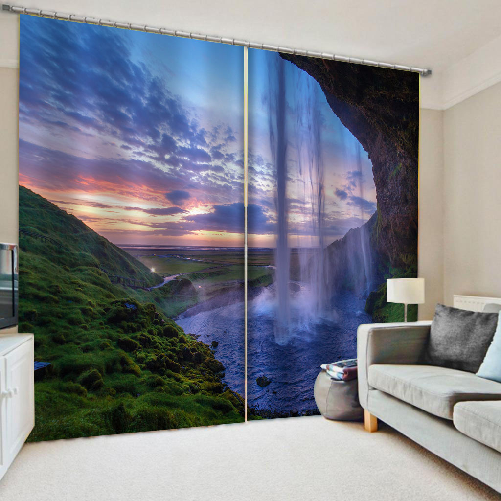 

Beautiful Photo Fashion Customized 3D Curtains nature scenery waterfall curtains 3d stereoscopic curtains, Green