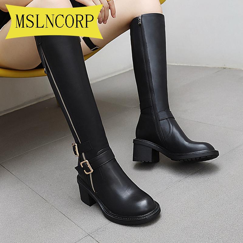 

Plus Size 34-40 Autumn INS Women Knee High Heel Boots Lady Riding Botas Warm Winter Shoes Women Sexy Square Toe Casual Footwear, Black