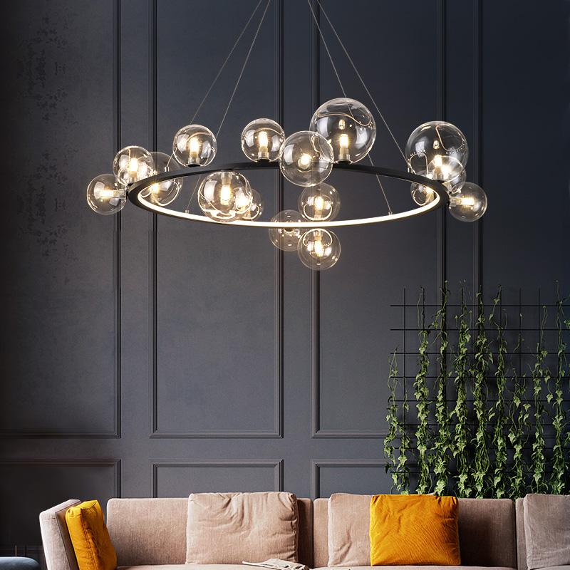 

Modern LED glass ball Chandelier Nordic Living Room Deco Light Dining Room Bedroom Lighting Gold/black/silver Round Hanging lamp