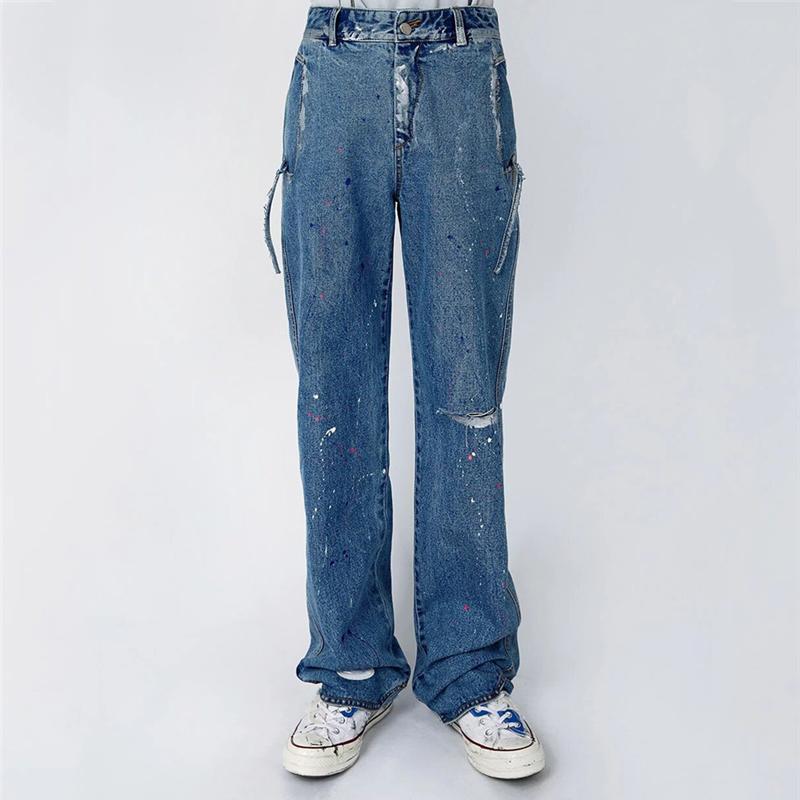 

Ader Error Jeans Men Women Korea Best Quality Splash ink Washed Do old Hole Damage Adererror Denim Pants