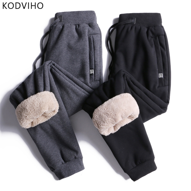 

Men Winter Plus Size Pants Casual Streetwear Solid Trousers Mens Elastic Lamb Fur Fleece Sweatpants Thermal Warm Man Brand Cloth 201128, Dark blue