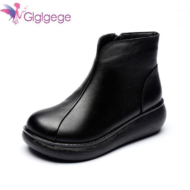 

Glglgege 2020 Ankle boots shoes women genuine leather winter boots women Platform warm plush winter shoes Black Brown1, Ga00613-cotton brown