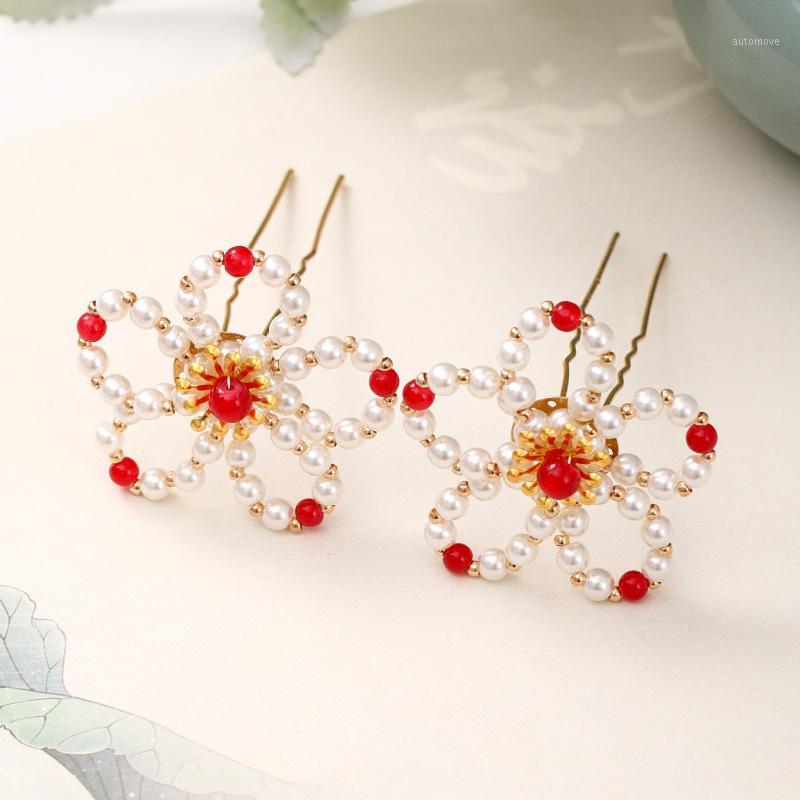 

New Trendy Simulated Pearls Beads Flower Hairpins Clips Hair Sticks Headpieces for Women Bride Noiva Wedding Party1