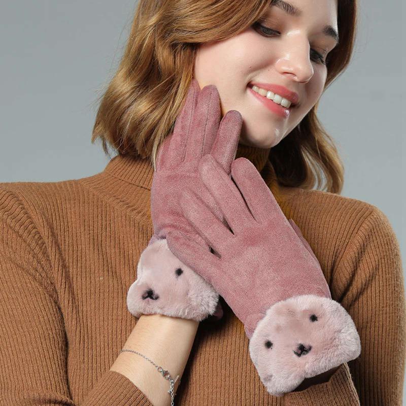 

Women Gloves Winter Touch Screen 2020 Female Suede Furry Warm Full Finger Gloves Lady Winter Outdoor Sport Driving Women
