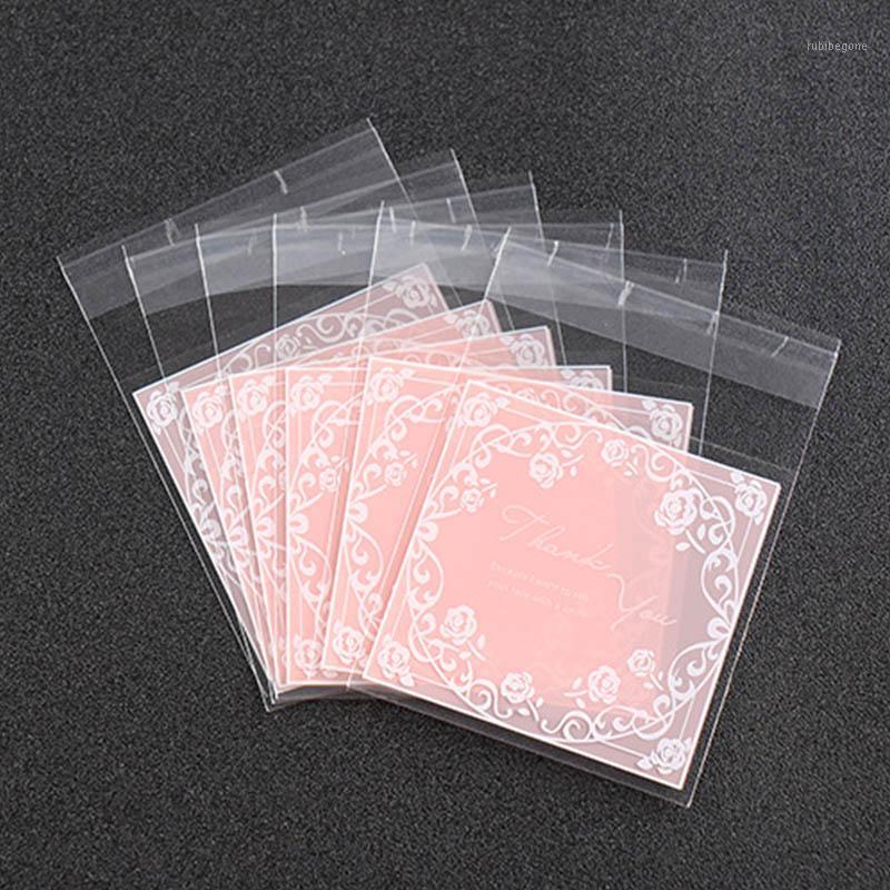 

100Pcs Self-adhesive Cookie Candy Packaging Gift Package Wedding Party Supplies Plastic Pink Rose Flower Grade Baking Bag1
