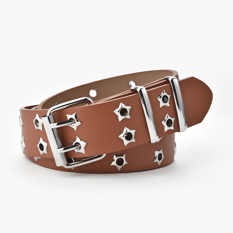 

Belts 2022 Korean Style Women Punk Fashion Hollow Adjustable Double Row Hole Eyelet Waistband Casual Belt QZ0300, White