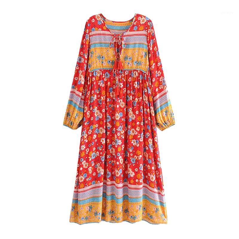 

Dress Women's Bohemian Printed Tassels Dresses With Wide Bands And Long Swing Dresses long mujer Casual beach dress 20JULY211, Black