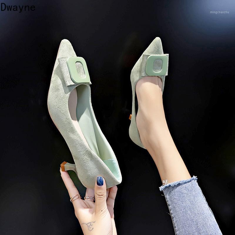 

Elegant Small Fresh Square Buckle Single Shoes Shallow Mouth Stiletto Womens Shoes Fashion High Heels Concise Comfort Work1, Green