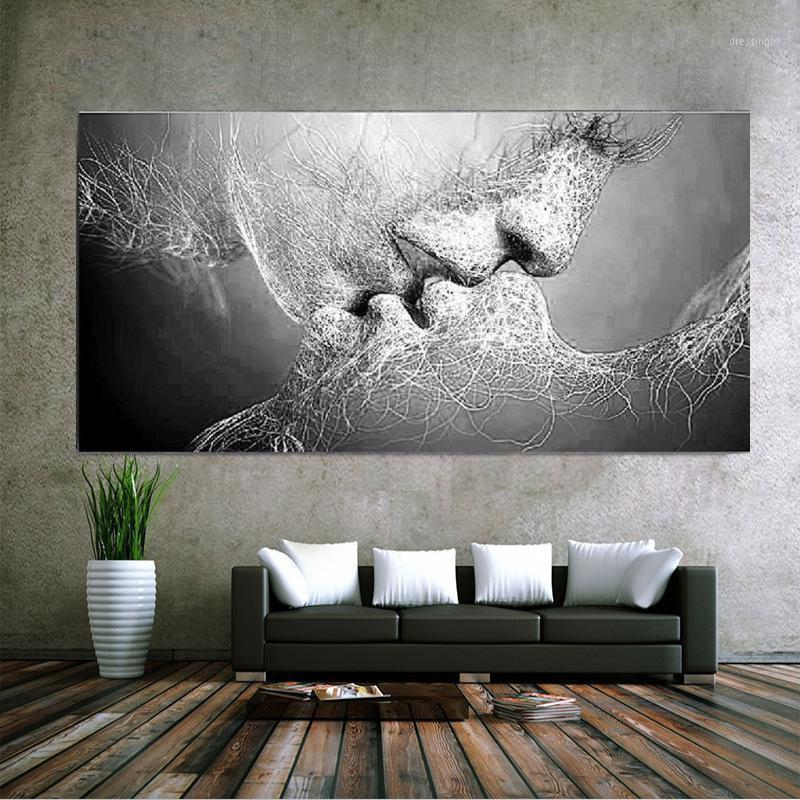 

New Fashion Black & White Love Kiss Abstract Art on Canvas Painting Wall Art Picture Print Home Decor (Without Frame)60cm*100cm1