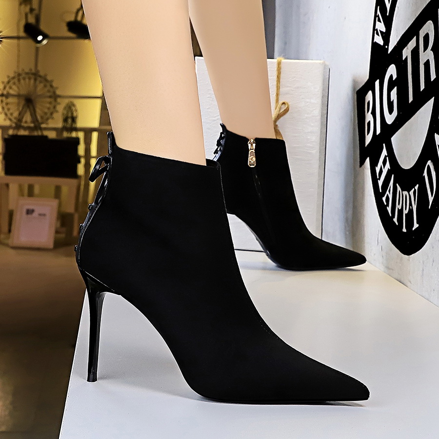 

New Woman Boots Pointed Toe Ankle High Heel Shoes Women Fashion Zipper Party Black Boots Winter Snow Super High Black, Black velvet