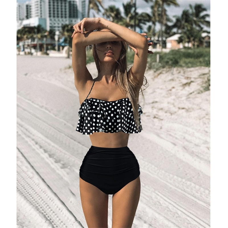 

High Waist Bikinis Double Ruffle Swimwear Women Swimsuit Push Up Bikini Set Vintage Bathing Suit Beach Wear Biquini Female Y200319, Hxs059y1