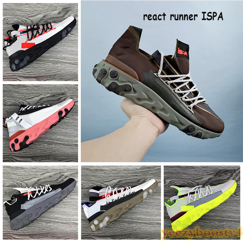 

React Runner ISPA Men Women Running Shoes Ghost Aqua low black Mid WR White Light Crimson Trainers wolf grey Platinum Tint Volt Sneakers, Og box