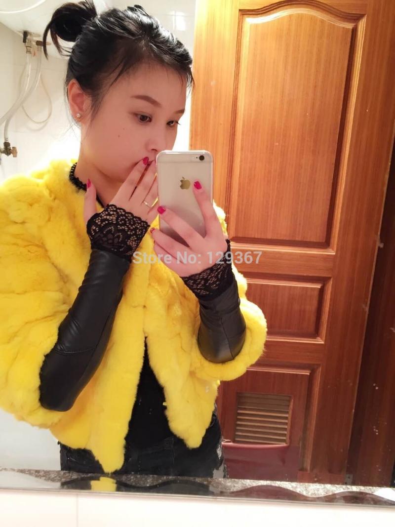 

Sexy women's PU leather semi-finger ultra long gloves fingerless gloves sleeves female black color lace glove 41cm length