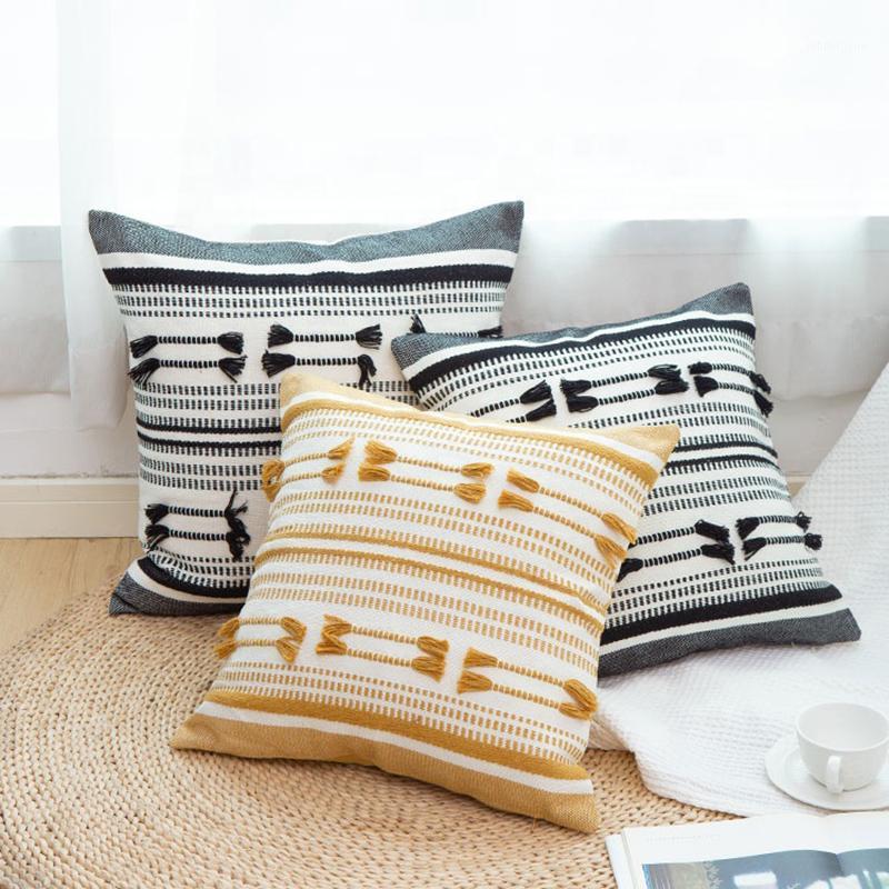 

Yellow Black Geometric cushion cover Tassels pillow cover Woven for Home decoration Sofa Bed 45x45cm/30x50cm1