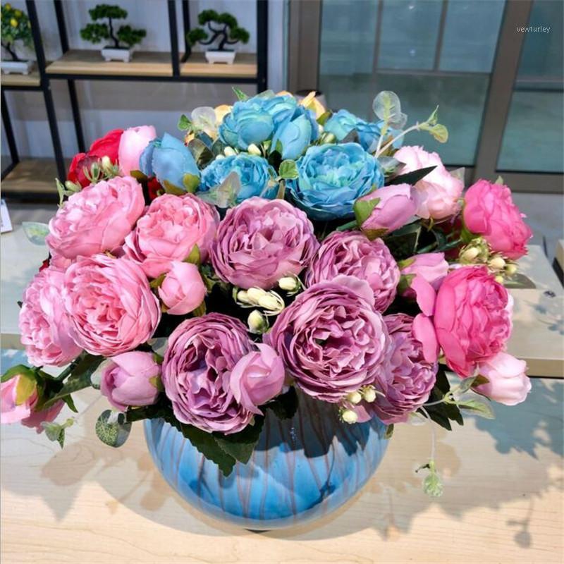

2pcs Artificial Rose Flower Bunch Fake Silk Rose Flowers1, Blue